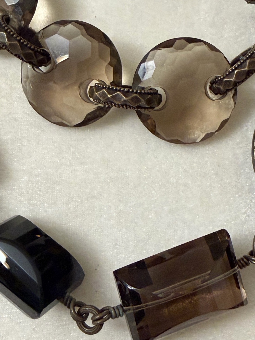 Stephen Dweck Bronze Multi-Stone Statement Necklace Pyrite Smoky Quartz - Picture 9 of 11